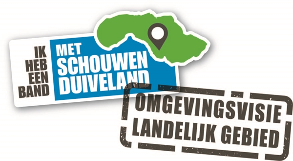 Logo met tekst: Ik heb een band met Schouwen-Duiveland en stempel: Omgevingsvisie landelijk gebied