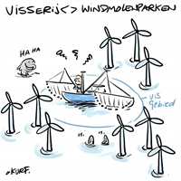 Cartoon over Zeeuwse visserij versus windmolenparken.